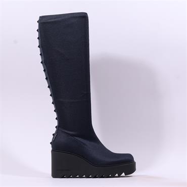 Marco Moreo Liege Studed Knee High Wedge - Navy Stretch